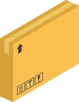 Sealed cardboard box with handling and storage symbols including upward arrow, keep dry and fragile, isolated on transparent background, represents shipping and logistics vector