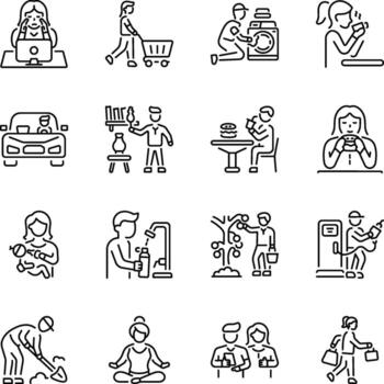 Set of Linear Style Routine Activities Icons vector