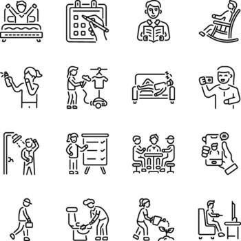 Set of Linear Style Daily Routine Icons vector