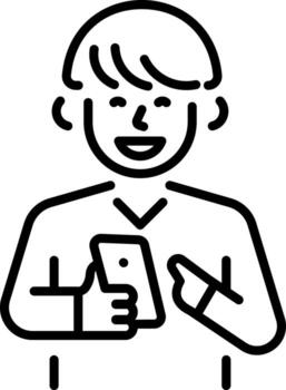 A line style icon showing a character checking phone vector