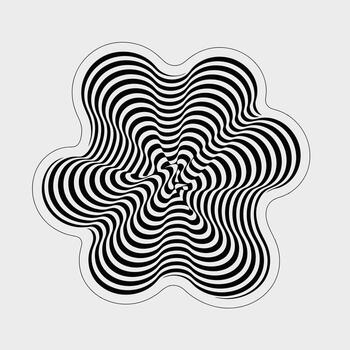 Abstract optical illusion pattern with black and white wavy lines forming a flower shape, creating a mesmerizing visual effect, isolated on white background for graphic design vector