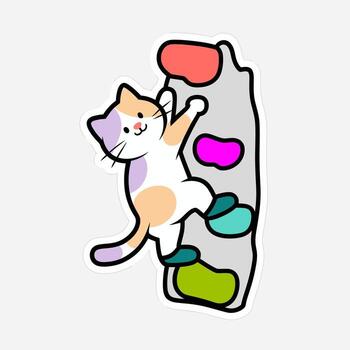 Cartoon illustration of a cat climbing a wall isolated on white background the cat is designed in a playful and whimsical style, adding a touch of humor and charm to the scene vector