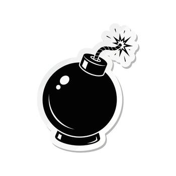 Cartoon sticker of a bomb with a lit fuse, isolated on white background a dangerous explosive weapon with a round shape, symbolizing threat and destruction in a comic style vector