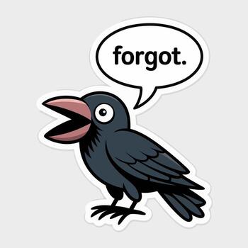 A cartoon crow with a speech bubble saying forgot isolated on white background, creating a humorous and relatable image about forgetfulness and memory lapses vector