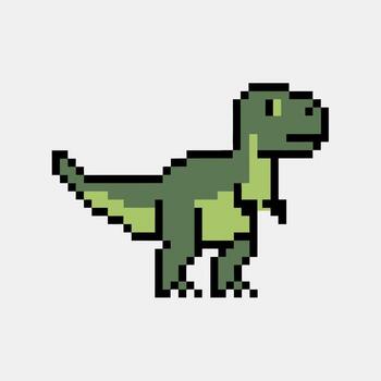 Pixel art dinosaur isolated on white background, a retro game sprite with a green reptile, prehistoric and extinct, in a cartoon style, a digital drawing for decoration vector