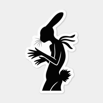 Silhouette of a cute rabbit isolated on white background, a illustration of a bunny, a cartoon character with long ears and a fluffy tail, a graphic design element for easter vector
