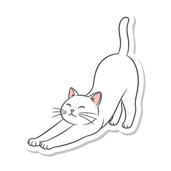 Cute white cat stretching isolated on white background in a cartoon style, a playful and adorable pet animal with a sweet and friendly expression, a simple and modern design vector