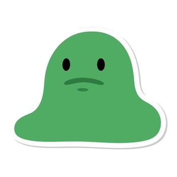 A cute green blob cartoon character with a sad expression, isolated on white background, perfect for stickers, icons, or graphic design projects vector