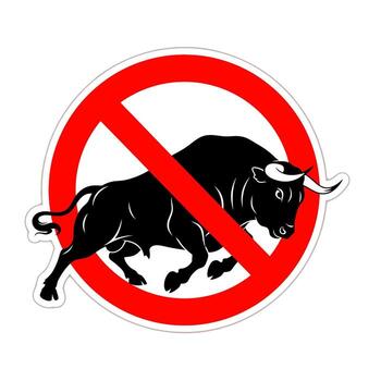 Prohibition sign with a bull, isolated on white background, symbolizing forbidden or restricted access, warning of danger, and caution against aggressive animal behavior vector