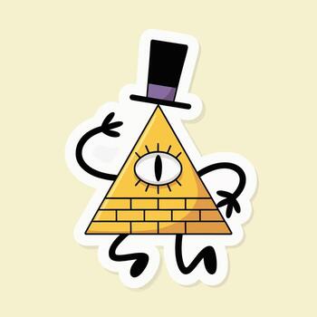 A quirky illustration of bill cipher from gravity falls, isolated on white background, showcasing his iconic triangle shape and top hat, perfect for fans of the mysterious and humorous cartoon series vector