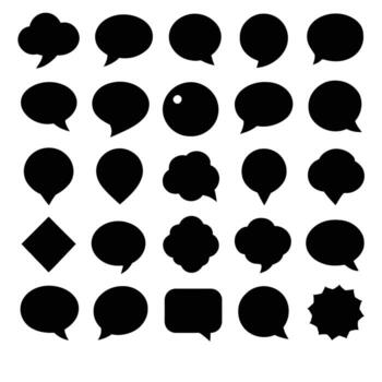 Large Collection of Simple Black Speech Bubbles Diverse Shapes for Communication Design, Website, and App UI vector