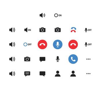 Collection of Minimalist App Icons for Call, Messaging, and Audio Settings OnOff States Illustrated vector