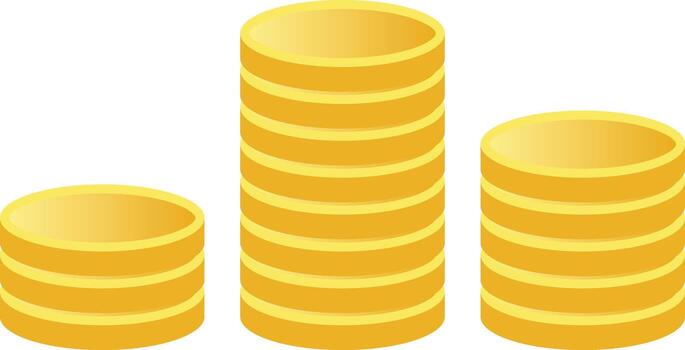 Three Stacks of Gold Gradient Simple Coin Arranged from Front Bottom Side vector