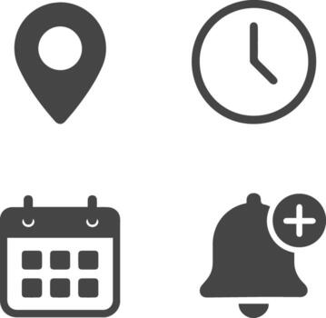 Set of four essential icons for location time calendar and notifications vector