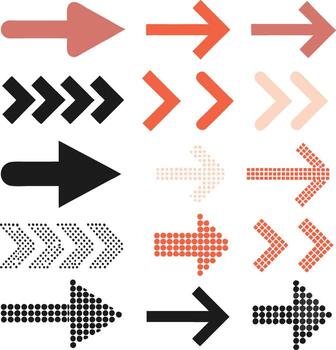 Collection of diverse arrow icons in various styles and colors vector
