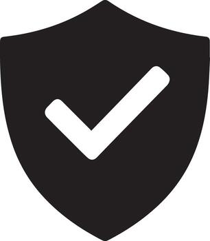 Black shield white check mark symbolizing security and approval vector