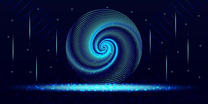 Abstract glowing spiral sphere with futuristic light trails and digital energy effect, perfect for technology, sci-fi, and modern design projects vector