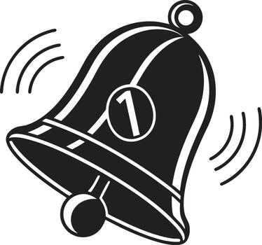 Black Notification Bell art Icon with Number 1 Badge and Ringing Spikes, Modern Alert Symbol for App and Web UI Design vector