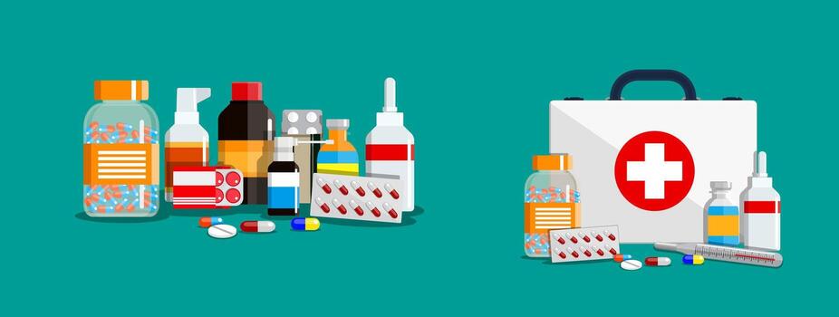 various medicine and first aid supplies vector