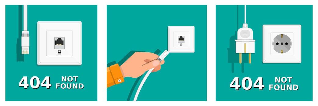 Illustration of 404 error with plugs vector