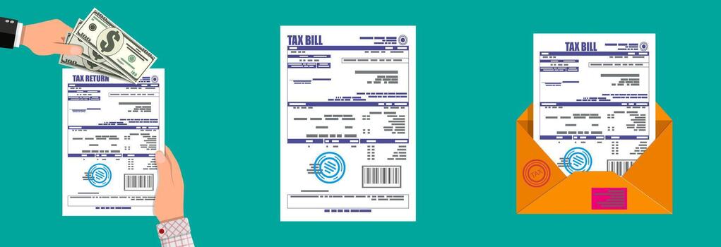 Tax bill and return visual representation vector