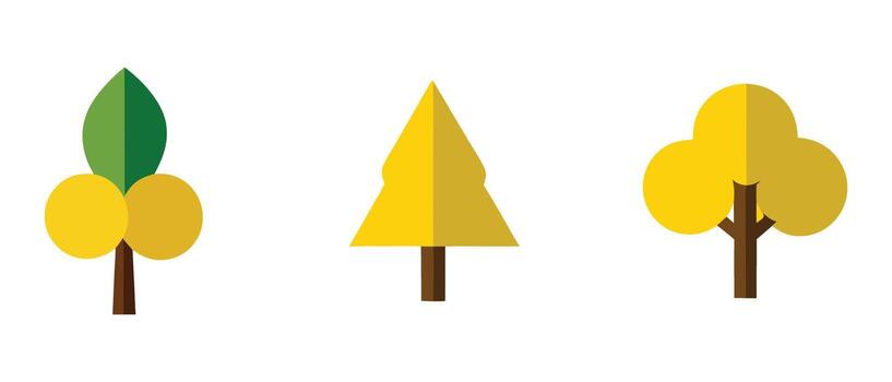 Three stylized trees with colorful foliage in a flat design vector