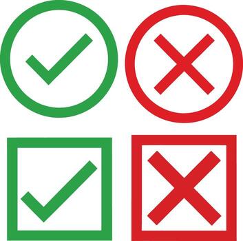 Green checkmarks and red xs representing correct and incorrect answers vector