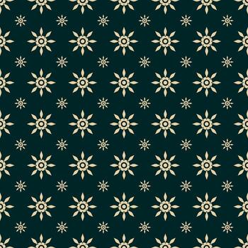 A Seamless Flowers patterns with design features repeating beige sunburst-like floral motifs set against a deep green background. Each element resembles vector