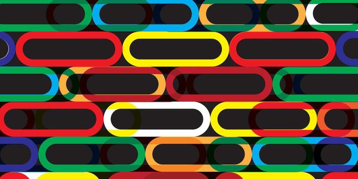 The pattern is an elongated oval with some rounded corners in various shades of red, green, blue, yellow, orange, and white and arranged in horizontal rows on a black background. vector