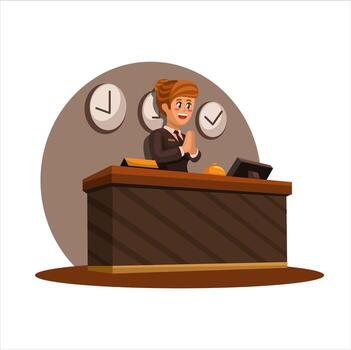 Receptionist at desk with clocks vector