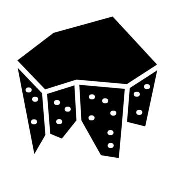 Ancient Stone Relic. A glyph icon of a polygonal stone structure resembling a table or a primitive stool. The surface and legs are marked with small circles, representing a speckled or porous texture. vector