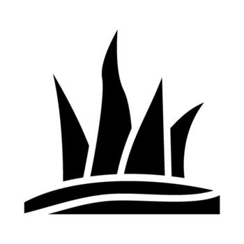 Fresh Grass Sprouting from the Earth. A glyph icon of a patch of grass with sharp, upward-pointing blades. The design represents nature, growth, and a fresh start, standing on a wavy ground line. vector