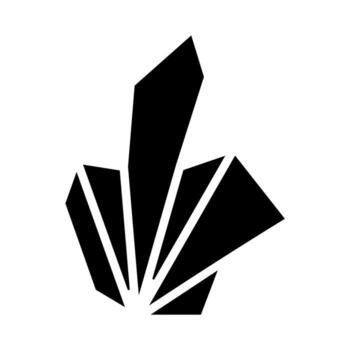 A Cluster of Sharp and Sparkling Gemstones. A glyph icon of a cluster of faceted crystals or gemstones, bursting upwards. The sharp, geometric shapes suggest a mineral or geological formation. vector