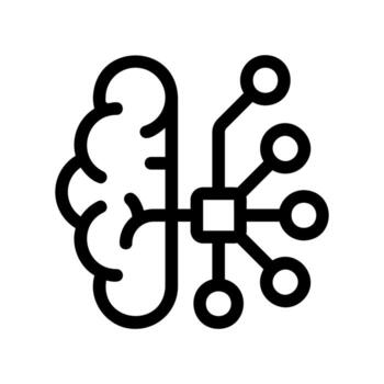 sencillo negro icono con cerebro, computadora vector