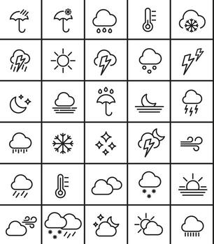 Set of weather icons in linear style. Weather forecast. vector
