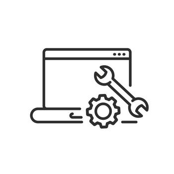 installation of drivers on pc, install software icon, computer update system, thin line symbol - editable stroke illustration vector
