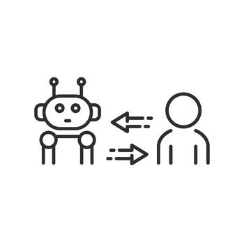 robot instead of man icon, robotic work, replacing a worker with a cyborg, thin line symbol, illustration eps 10 vector