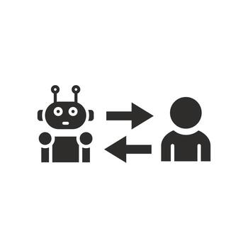robotic work icon, robot instead of man, replacing a worker with a cyborg, flat symbol, illustration eps 10 vector