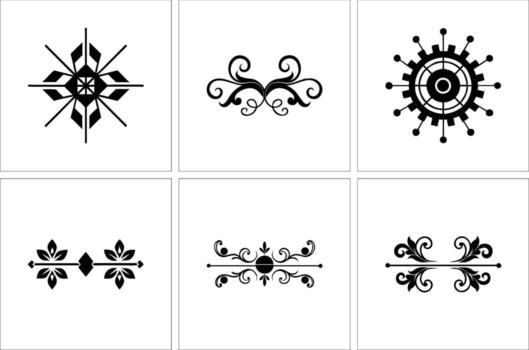 Black ornaments are shown on a grid with a white background for versatile projects vector
