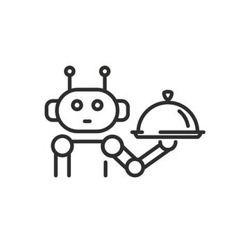 robot camarero icono, automático Cocinando en restaurante, larva del moscardón menú, Delgado línea símbolo, ilustración eps 10 vector