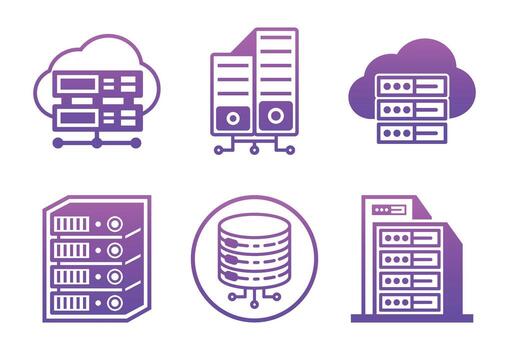 Purple Gradient Data Storage and Server Icons Representing Cloud Solutions and Network Infrastructure vector
