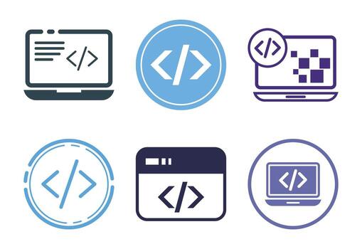 conjunto de codificación íconos representando programación y desarrollo conceptos con un computadora tema vector
