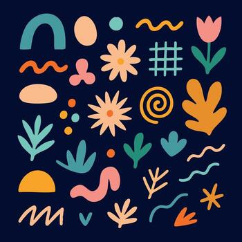 resumen botánico y geométrico formas vistoso elementos en oscuro antecedentes vector