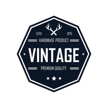 This vintage-inspired logo design showcases a hexagonal shape with antlers and bold typography emphasizing handmade products. It represents premium quality and adds a distinctive touch to branding. vector