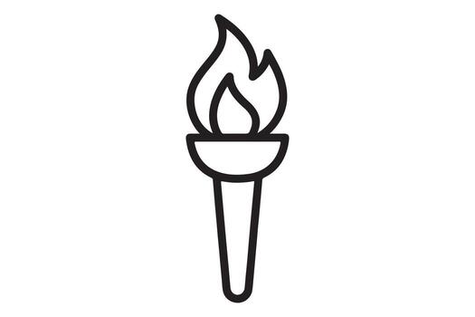 Fiery Torch Icon A Bold, Black Outline Illustration of a Burning Torch Against a White Background, Symbolizing Hope, Freedom, and Illumination vector