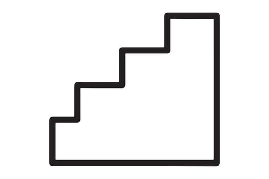 Simple Black Line Drawing of Four Steps Ascending, Representing Growth, Progress, and Achievement Against a White Background. vector