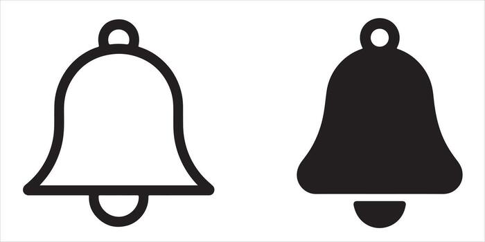 Simple Black and White Bell Icons Notification Symbols for User Interface Design, Website, and App Development vector