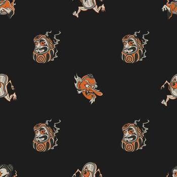 Japanese Yokai and Lucky Charm Seamless pattern vector