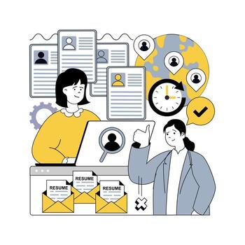 Human resources concept for modern web design. People searching cv online, recruiting international applicants, searching global cooperation, doing job interview to work contract. illustration. vector