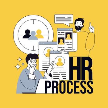 Human resources concept for modern web design. People searching best cv online for recruiting applicants, researching resume to open contract position, meeting with candidates. illustration. vector